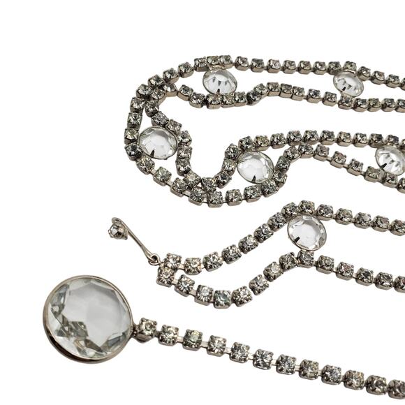 Crystal Rhinestone Belt Silver Tone Prong D&E 38" Skinny Bling Adjustable 1960s - Picture 3 of 12